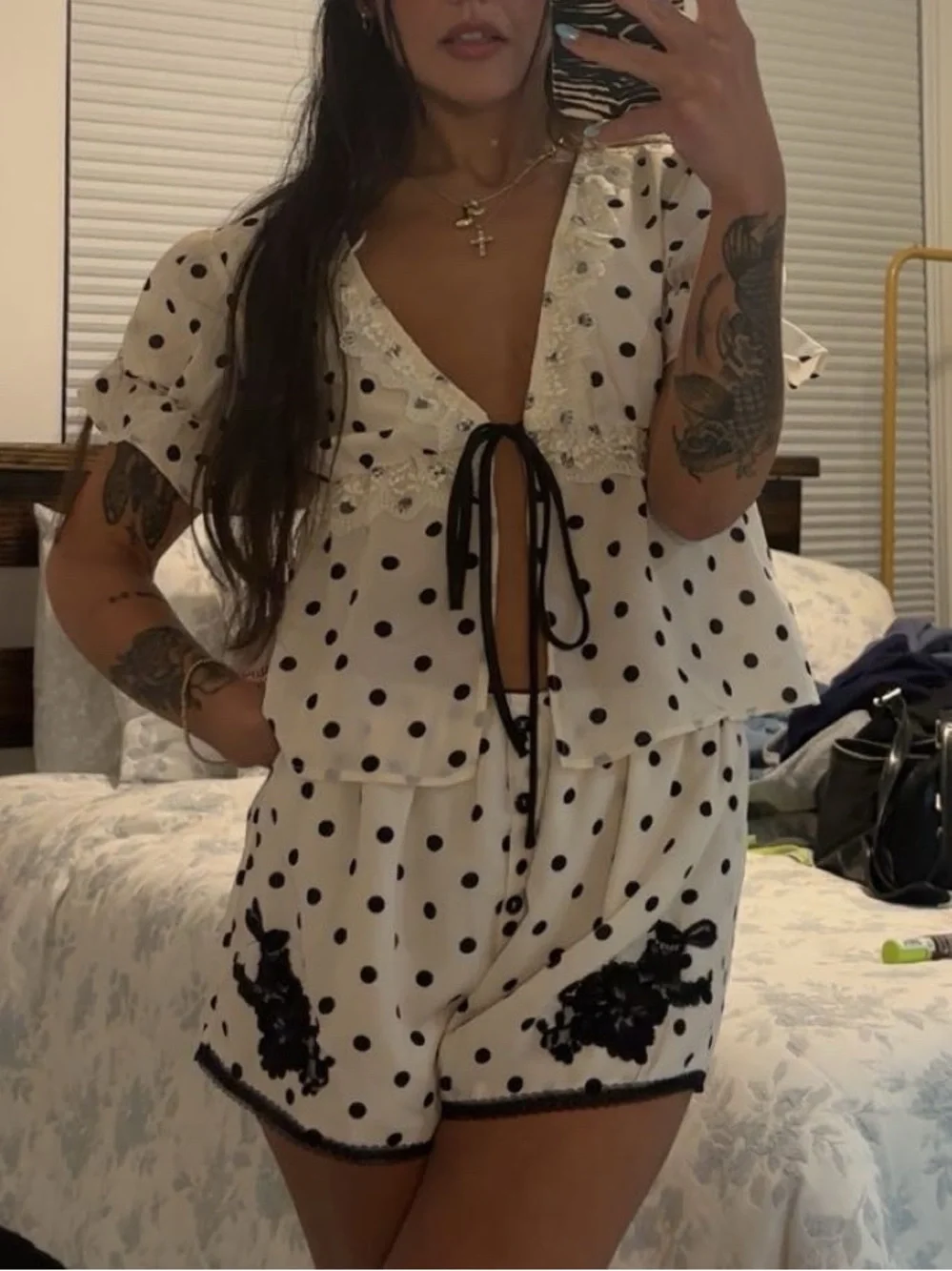 Free People Cream Polka Dot Set